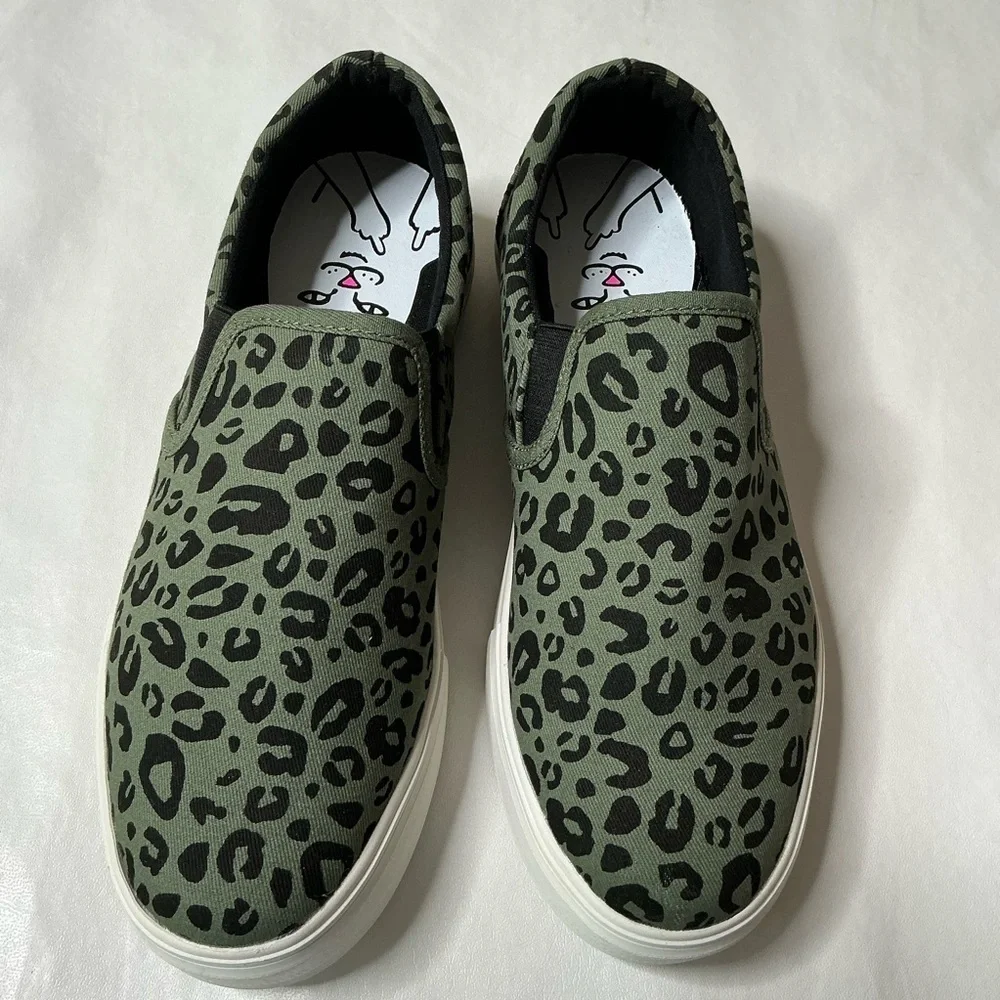 RipNDip Leopard Print Slip-On Sneakers Black and Green Size 8
